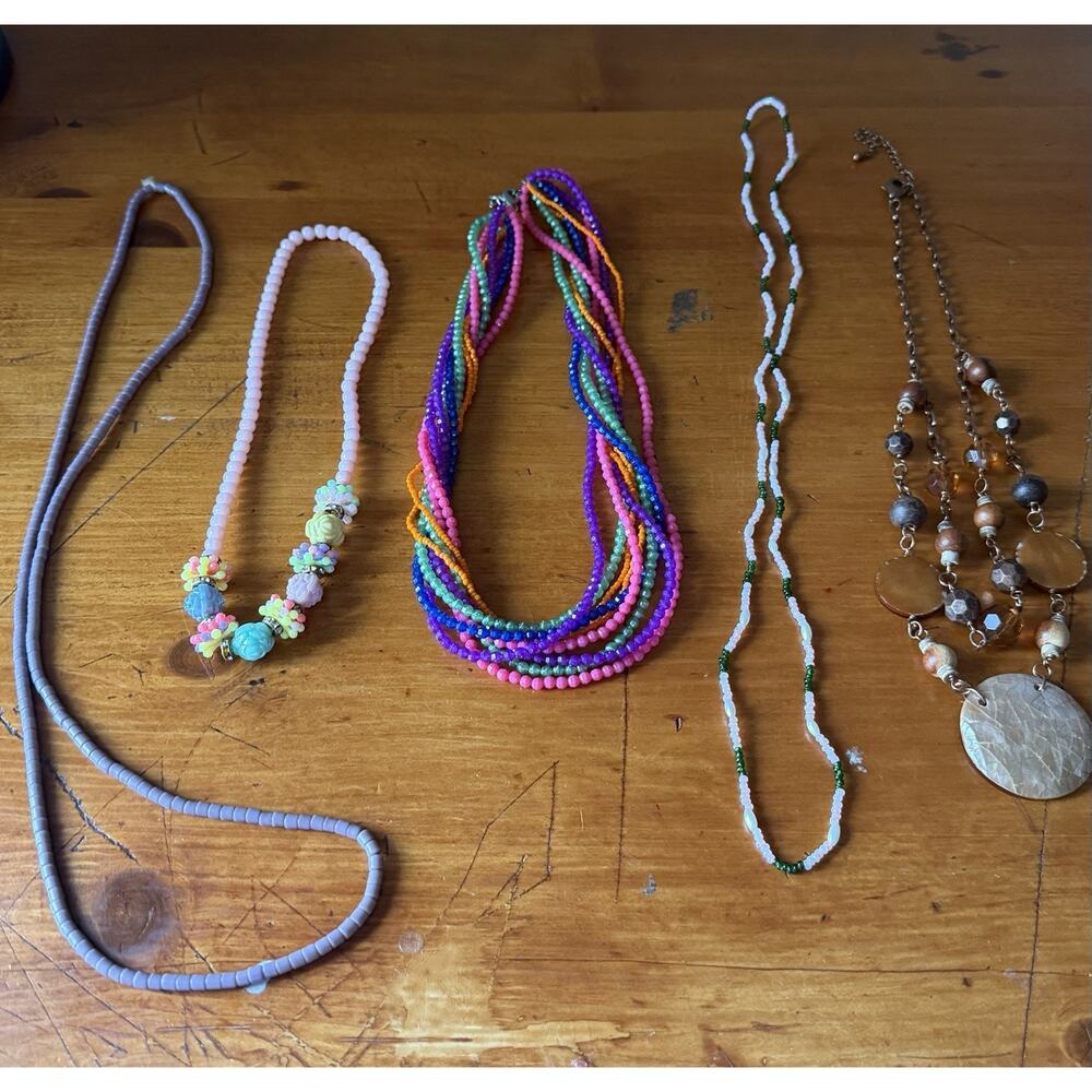 Boho Beaded Necklace Lot Colorful Layering Jewelry Bundle Festival Style